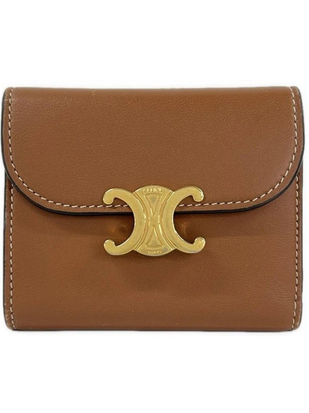 CELINE Small flap wallet Triomphe Brown Leather Trifold Wallet - Picture 1 of 7